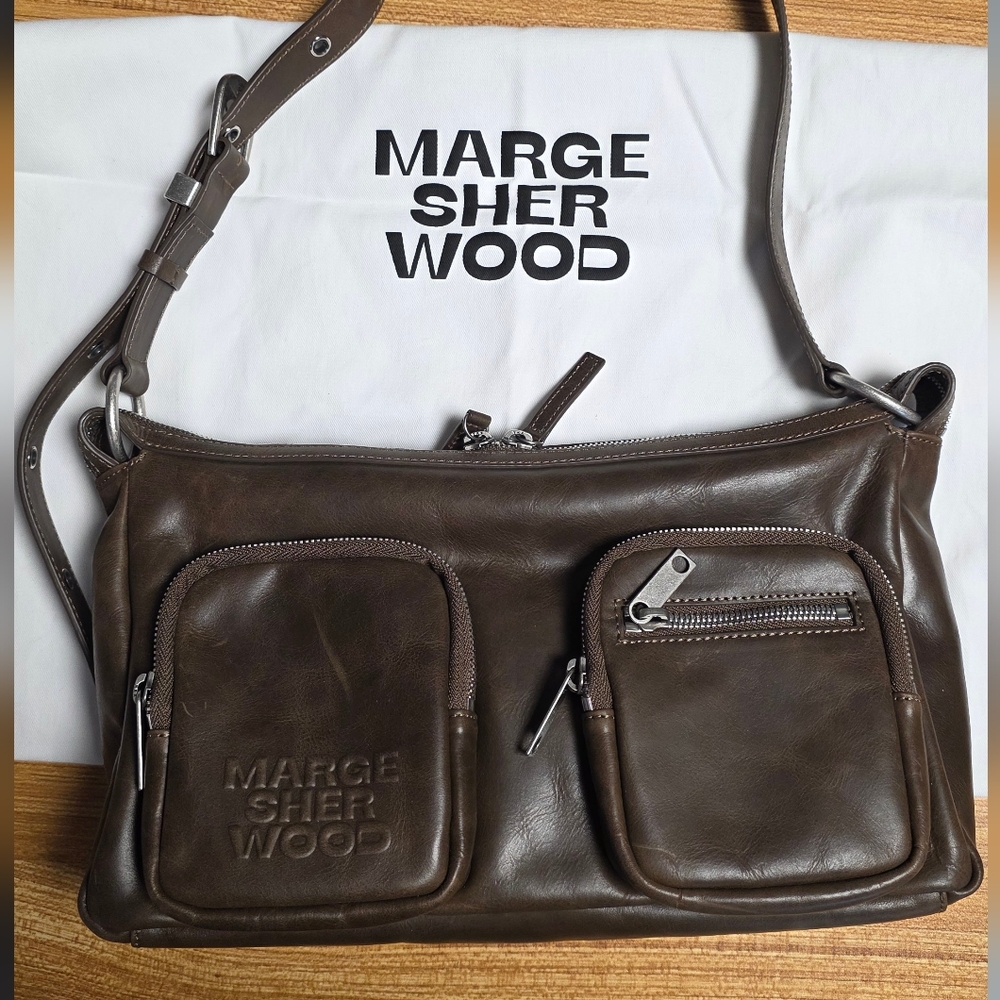 Marge Sherwood Outpocket Leather Hobo Shoulder Bag Stain Brown Korean Brand NWOT